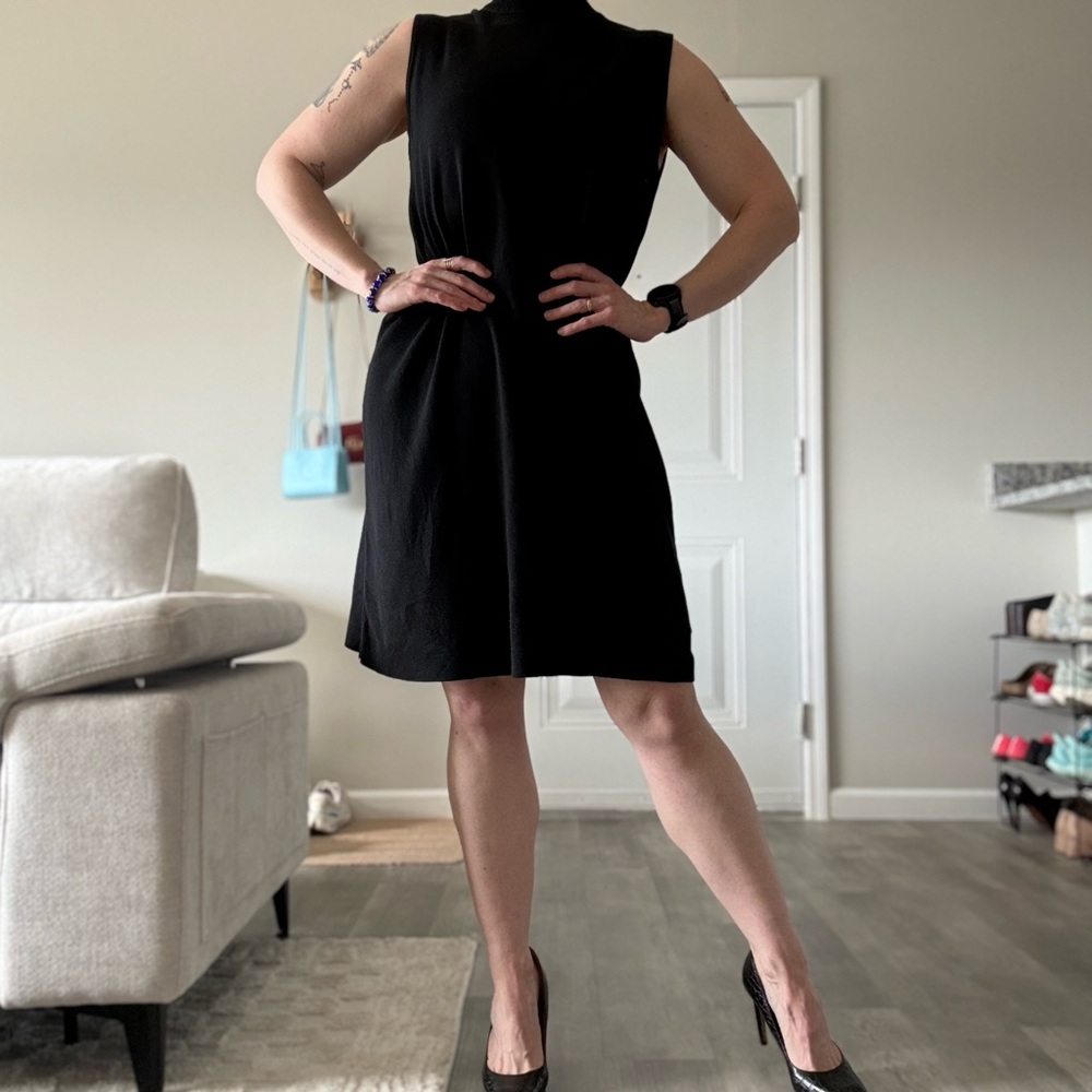 Vintage Elegant Silk Cotton Blend Black Sleeveless Dress